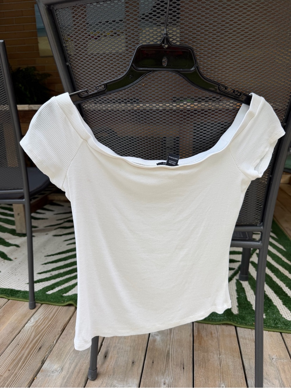 Women’s Off-Shoulder Ribbed White Top - Picture 2 of 3